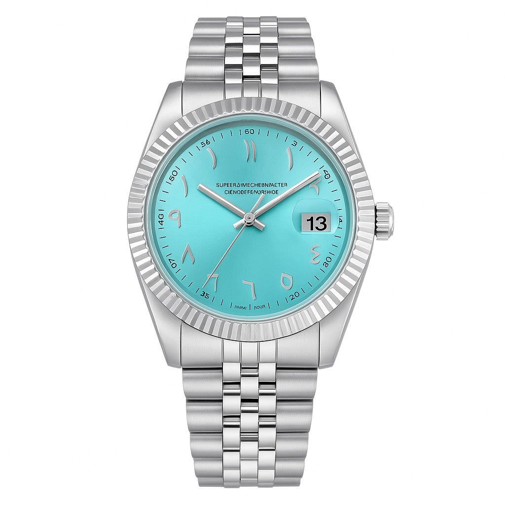 Arabic Steel Turquoise Blue Watch