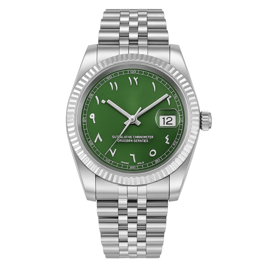 Arabic Steel Green Watch